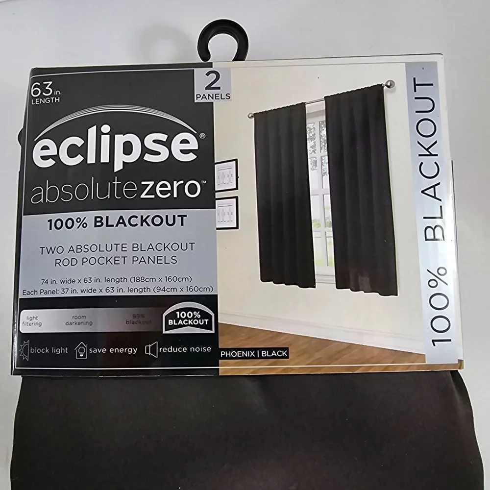 Eclipse Phoenix Solid Color Blackout Rod Pocket Panel Pair Set of 2 Black 37 X